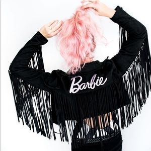 Missguided x Mattel Barbie fringe jacket